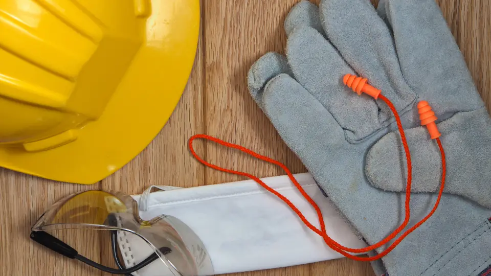 Safety equipment: glasses, gloves, mask and ear plugs